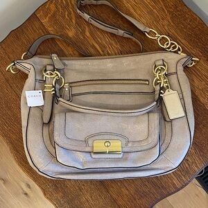 Coach Beige Leather Shoulder Bag with Gold Accents